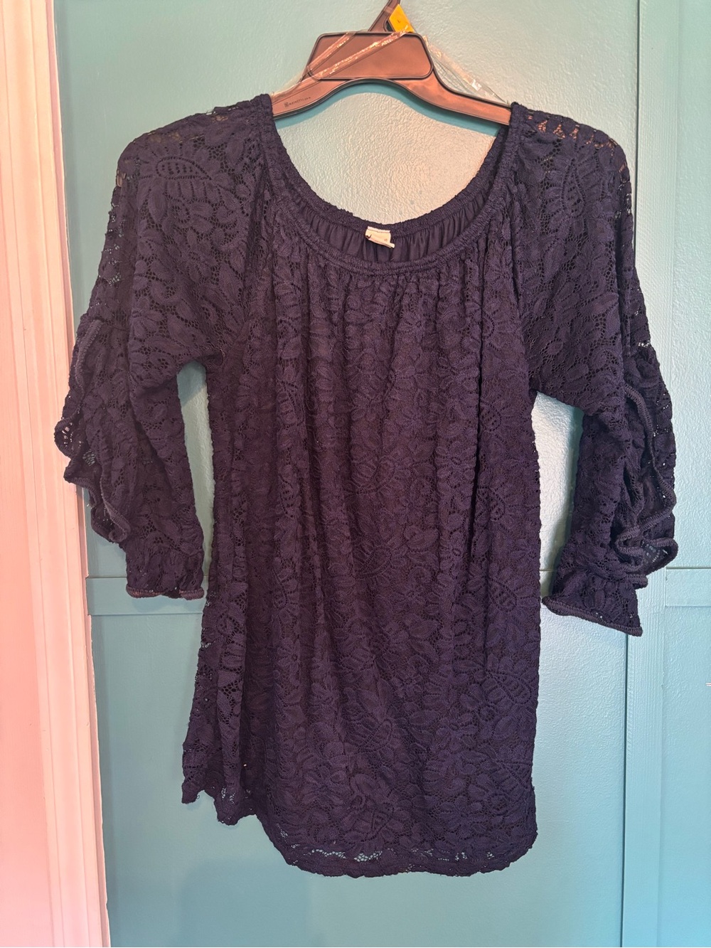 Lildy Women's Navy Lace Lined Blouse - Classic Feminine Top Size L-XL